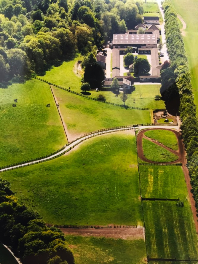 King ride gallops therfield aerial view racing stables John Jenkins